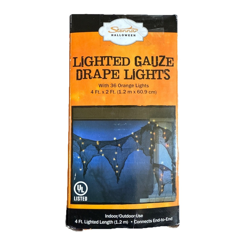 Sienna Halloween Lighted Gauze Drape Lights Orange Lights 4 Ft ×‎ 2 Ft.